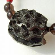 パイライト化アンモナイト化石とスモーキークオーツハンドメイドネックレス・アンモナイト化石