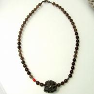 パイライト化アンモナイト化石とスモーキークオーツハンドメイドネックレス・全体