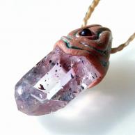 ブランドバークアメジスト(紫水晶)とガーネットハンドメイドペンダントネックレス★天然石パワーストーンアクセサリー・サイドから