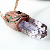 ブランドバークアメジスト(紫水晶)とガーネットハンドメイドペンダントネックレス★天然石パワーストーンアクセサリー・サイドから