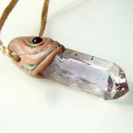 ブランドバークアメジスト(紫水晶)とガーネットハンドメイドペンダントネックレス★天然石パワーストーンアクセサリー・サイドから