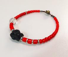 テクタイトと赤オールドビーズハンドメイドブレスレット-2